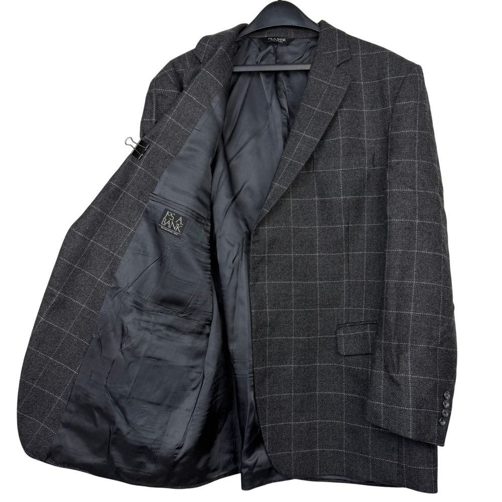 Jos. A. Bank Mens 40L WOOL Tweed Blazer Sport Coat Jacket Charcoal Windowpane